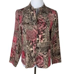 Christopher & Banks Pink Patchwork Tapestry Zip Jacket Women's Large